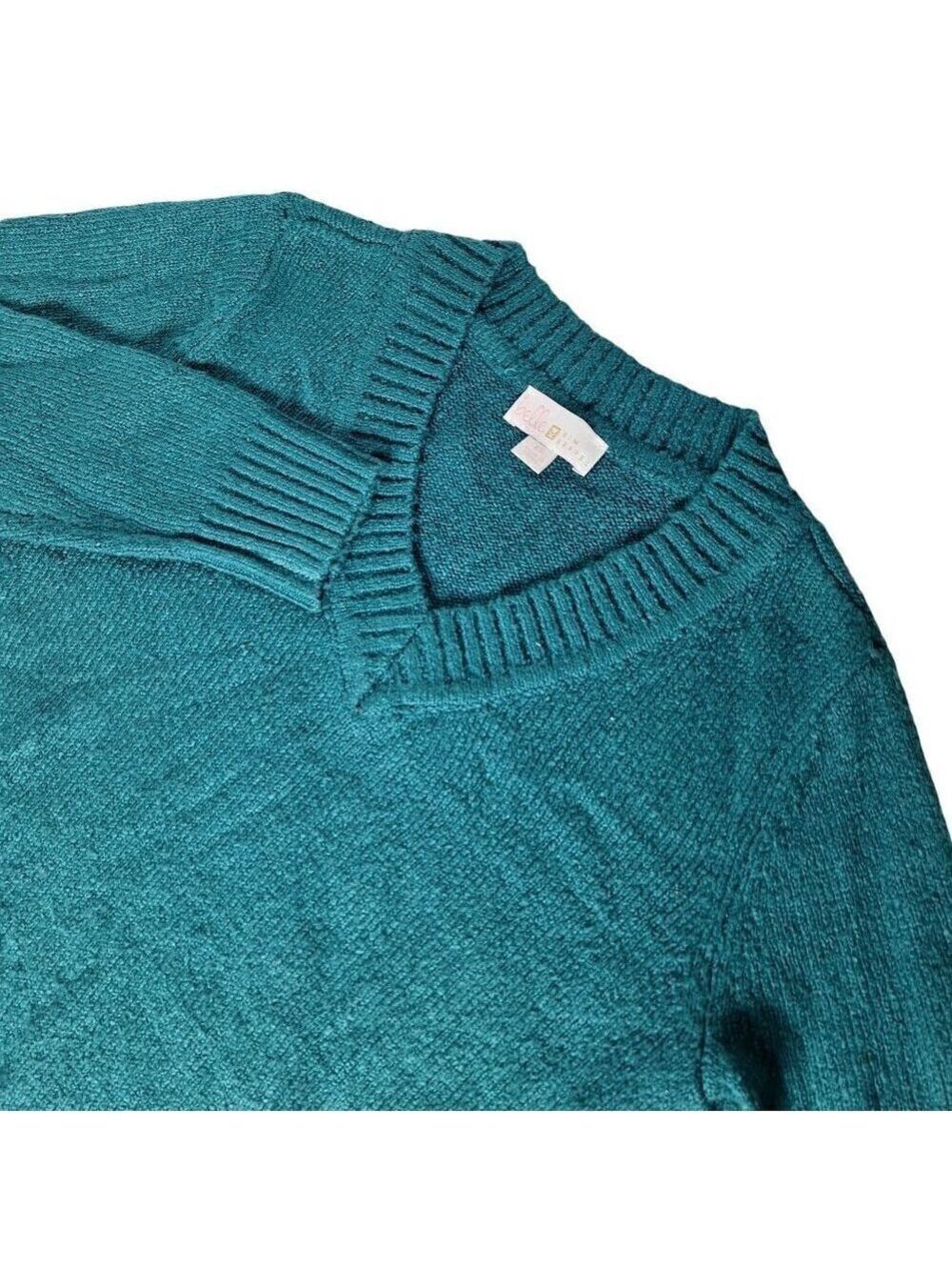 Belle by Kim Gravel V Neck Sweater Teal Extra Small